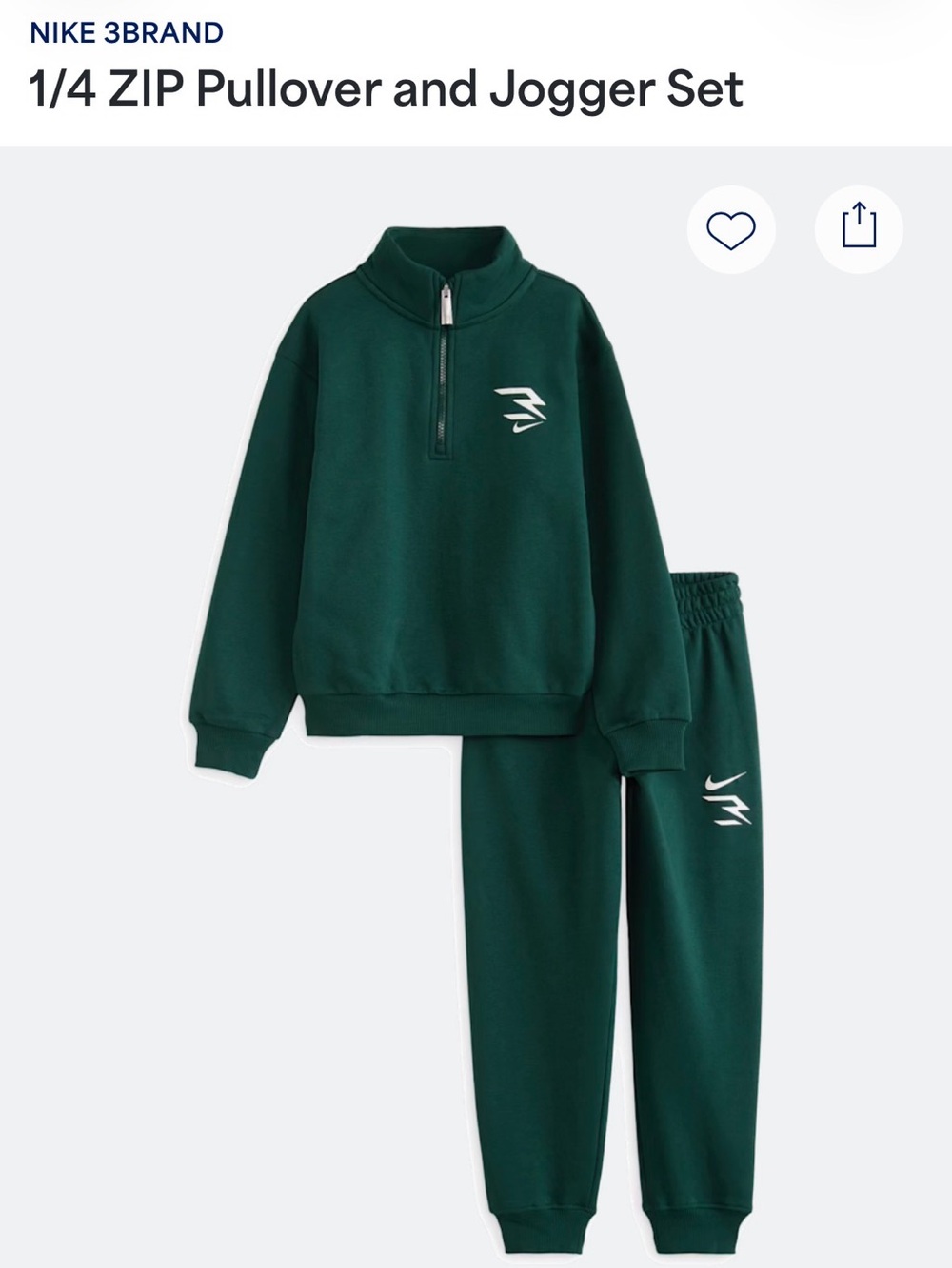 Stitch Fix Kids- Nike Kids Green 1/4 Zip Pullover and Jogger Set